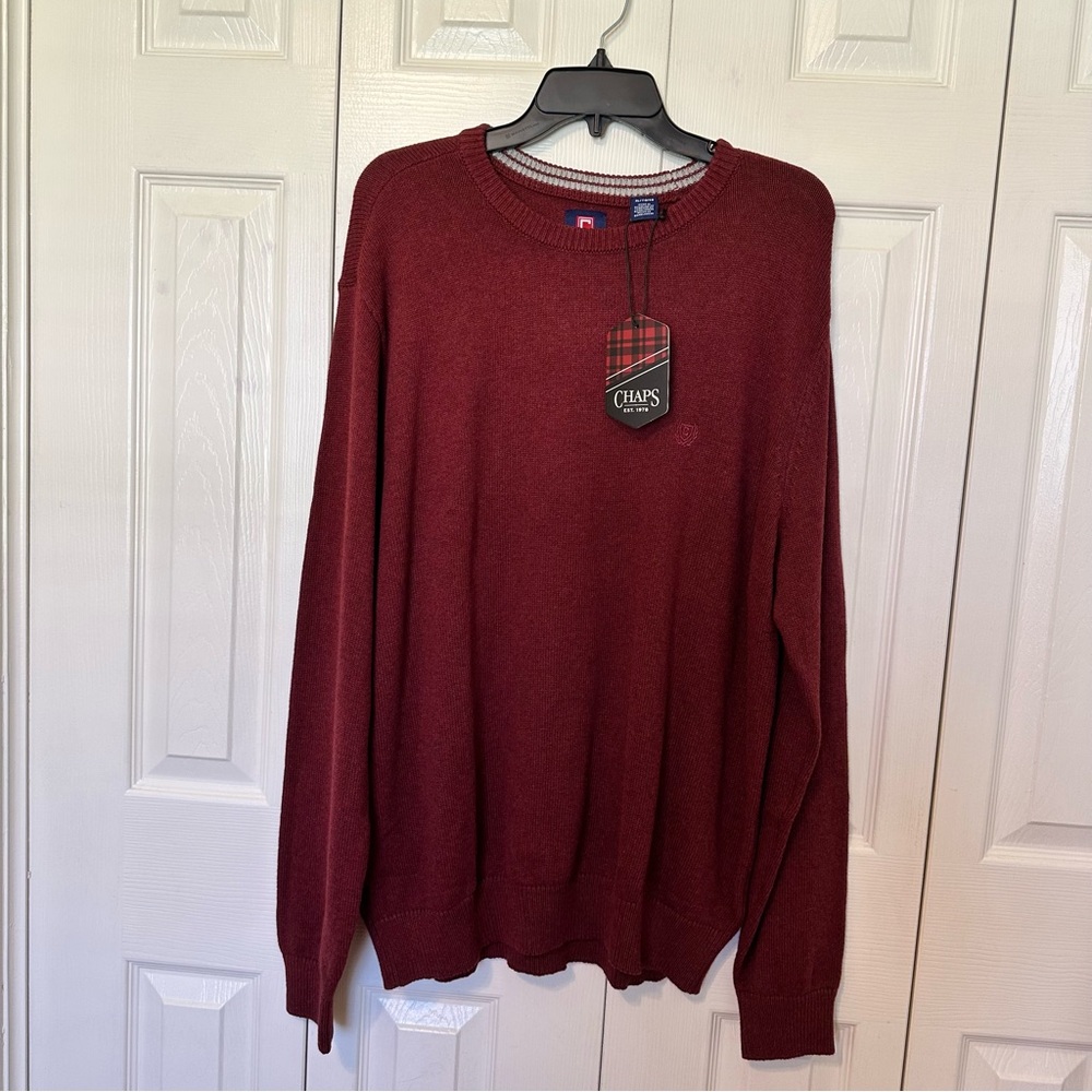 Chaps Men’s Crewneck Sweater in Burgundy Red Size XL NWT